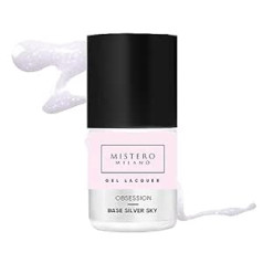 Mistero Milano OBSESSION BASE Silver Sky UV LED bāze nagiem - Cover Base - UV Base Coat Hybrid - Iesācēju DIY Nail Art manikīra salons, Izturīgs - Bāzes laka nagu kopšanai - 12 ml