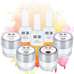 Nd24 Naildesign Premium Bundle Purple Mood Soak Off Gel Collection gumijas bāzes virskārtas un krēma noņemšanas līdzeklis - ļoti pigmentēts UV LED gēla laka - bagātīga krāsa, izturīga - viegli nolobāma - 7 gabali