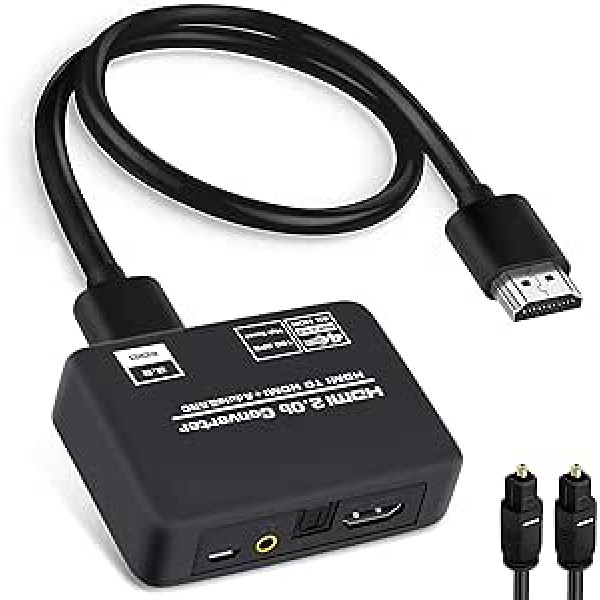 4K @ 60Hz HDMI 2.0b Audio Extractor Splitter Converter, HDMI to HDMI + Optical Toslink SPDIF + 3.5 mm Stereo Analogue Audio, HDMI Audio Embedder Inserter for PS5, Xbox with Optical Digital Cable