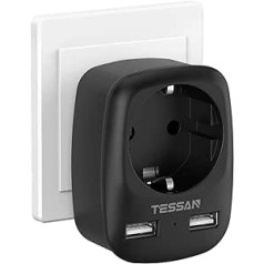 TESSAN Adapter England Germany Plug, Travel Adapter UK Adapter for Socket England with 2 USB, Socket Adapter England Travel Plug Power Adapter Type G for Ireland, UK Adapter to EU Black