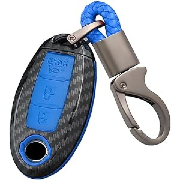 HIBEYO Smart Car Key Case Piemērots Nissan Key Case tālvadības pults priekš Nissan Qashqai X-Trail T32 T31 Juke Infiniti atslēgu piekariņa vāciņš Aizsargājošs atslēgas korpuss oglekļa šķiedras zils