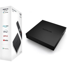 Nokia Android TV straumēšanas kaste 8000, Smart TV Box ar Android 10.0 un iebūvētu Chromecast ierīci, WiFi, HDMI, USB-C ports; Ietver Bluetooth tālvadības pulti ar aizmugurgaismotām pogām