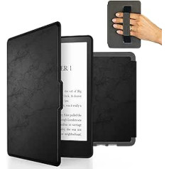 MyGadget mākslīgās ādas futrālis Amazon Kindle Paperwhite 7. paaudzei (līdz 2017. gada 6 collām) ar rokas siksnu un automātisko miega/pamošanās funkciju melnā krāsā
