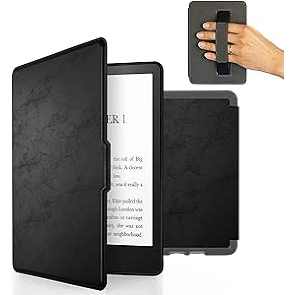 MyGadget mākslīgās ādas futrālis Amazon Kindle Paperwhite 7. paaudzei (līdz 2017. gada 6 collām) ar rokas siksnu un automātisko miega/pamošanās funkciju melnā krāsā