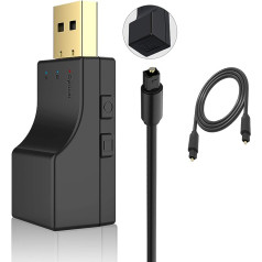 Isobel USB Bluetooth raidītājs Bluetooth adapteris Audio 5.0 raidītājs ar digitālo optisko ieeju, zema latentuma optiskā Toslink televizoram datora slēdzim / PS4 / Xbox konsolei, 2 ierīces vienlaicīgi