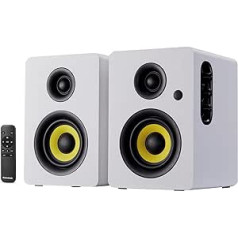 Sanyun SW206 80 W Dual Mode Shelf Speaker - Studio Monitor and HiFi Mode - 10 cm Carbon Fibre Speaker - 25 Core Silk Foil Tweeter - Optical Coaxial TRS Aux Bluetooth 5.0 - White