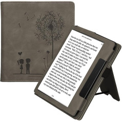 kwmobile Flip Case saderīgs ar Amazon Kindle Oasis 10th Generation — Rokas siksna — Dandelion Love Grey