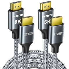 ARISKEEN 8K HDMI 2.1 kabelis 0,5 m 2 paka, Ultra HD 48 Gbps liela ātruma neilona pīts HDMI kabelis, atbalsta 8K @ 60HZ, 4K @ 120 Hz, saderīgs ar televizoru Xbox One PS4 PS5 Switch Monitor Blu-ray Soundbar