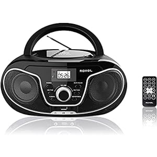 Roxel RCD-S70BT pārnēsājams Boombox CD atskaņotājs ar Bluetooth, tālvadības pults, FM radio, USB MP3 atskaņošana, 3,5 mm AUX ieeja, austiņu ligzda, LED displejs (melns)