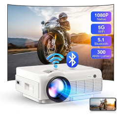 Projektors, YEZMEK 5G WiFi Bluetooth projektors Native 1080P Full HD, 10000 lūmenu mini LED projektors 4K atbalsts, mājas kinozāles projektors saderīgs ar TV Stick, viedtālruni un planšetdatoru, klēpjdatoru, HDMI, USB, TF