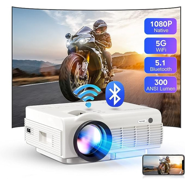 Projektors, YEZMEK 5G WiFi Bluetooth projektors Native 1080P Full HD, 10000 lūmenu mini LED projektors 4K atbalsts, mājas kinozāles projektors saderīgs ar TV Stick, viedtālruni un planšetdatoru, klēpjdatoru, HDMI, USB, TF