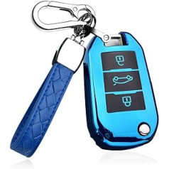 HIBEYO Flip Key automašīnas atslēgas maciņš der Peugeot 206 1007 3008 5008 4008 silikona aizsargatslēgas vāciņš priekš Citroen C6 C8 DS4 DS5 C4L tālvadības pults atslēgas korpuss zils