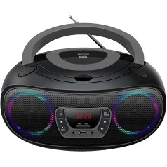 Denveras TCL212BT radio ar Bluetooth, Bluetooth radio ar gaismas efektiem, pārnēsājams CD atskaņotājs, AUX, USB, pelēks, melns