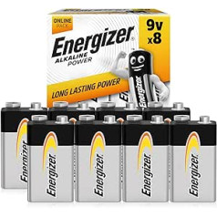 Energizer 9V bloka akumulators, sārma iepakojums pa 8