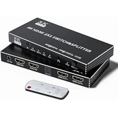 8K HDMI 2.1 sadalītāja slēdzis 2x2, BolAAzuL HDMI slēdzis 2 in 2 Out Atbalsta 4K/120Hz 8K/60Hz HDR HDCP 2.3 Xbox Fire TV PS3/4