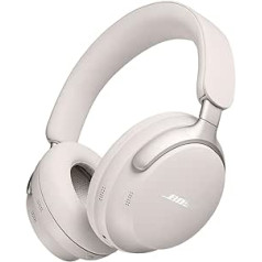 Bose QuietComfort Ultra bezvadu austiņas ar trokšņu slāpēšanu telpiskai skaņai, austiņas uz ausīm ar mikrofonu, akumulatora darbības laiks līdz 24 stundām, austiņas ar istabas skaņu, baltas