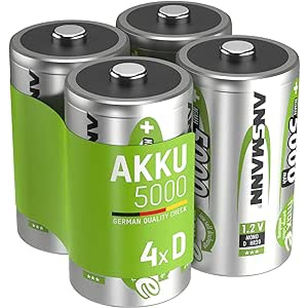 ANSMANN 5000 mAh D izmēra uzlādējams akumulators (2 iepakojumi pa 2)