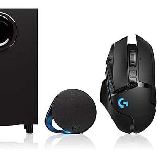 Logitech G560 PC-Gaming-Lautsprecher ar DTS:X Ultra Surround Sound, Spielbasierter RGB-Beleuchtung + Logitech G502 Lightspeed kabellose Gaming-Maus, Hero 16000 DPI sensors, Wireless Verbindung