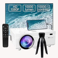 Video projektors 10000lūmenu jaunākais atjauninājums, portatīvais projektors atbalsta 1080P Full HD, mini filmu projektors saderīgs ar TV Stick viedtālrunis HDMI USB AV