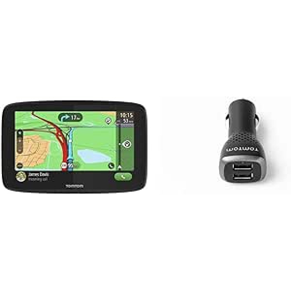 TomTom GO Essential un Dual USB automašīnas ātrais lādētājs 2,4 A uz vienu portu. Piemērots visām TomTom navigācijas ierīcēm un citām USB ierīcēm, piemēram, viedtālruņiem vai planšetdatoriem