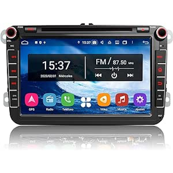 Android automašīnas radio saderīgs ar VW, CAWELL [Android 12 4GB + 64GB] 8 collu HD ekrāns VW Golf 5/6 T5 Polo Sharan Passat Tiguan radio ar Bluetooth Navi/WiFi/GPS/RDS/USB/FM/SD/RCA CarPlay [ Dubults