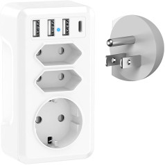 Ceļojumu adapteris ASV adapteris ASV Vācija Spraudnis 7 vienā ligzdā Adapteris ASV adaptera ligzda ar 3USB 1USB C & 3AC Travel Plug ASV ceļojumu adapteris ES uz ASV ceļojumu adapteris Kanādai Meksika Taizeme