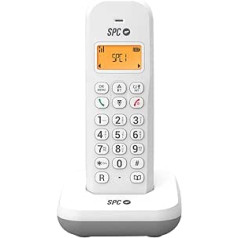 SPC Keops bezvadu fiksētais tālrunis ar apgaismotu displeju, zvanītāja ID, 50 kontaktu tālruņu grāmata, ECO režīms, saderība ar pārtraukumu, datuma un laika displejs — balts