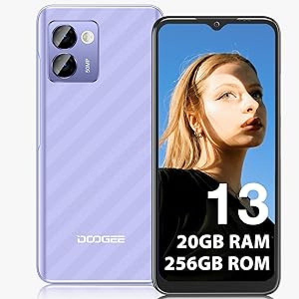 DOOGEE N50 Pro viedtālrunis bez līguma [2023], 20 GB+ 256 GB (1 TB TF), Android 13 viedtālrunis, 6,52 collu HD+ mobilais tālrunis bez līguma, astoņkodolu, 50 MP + 8 MP, 4200 mAh akumulators, 4G dubultā SIM/Face