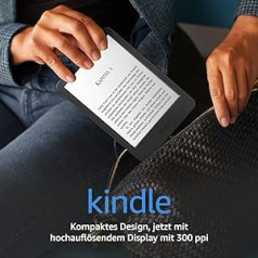 Kindle (2022. gada izlaidums) — vieglākais un kompaktākais Kindle, tagad ar 6 collu 300 ppi augstas izšķirtspējas displeju un 2x lielāku krātuvi | Ar reklāmām | Melns