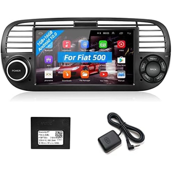 Podofo Android automašīnas radio priekš Fiat 500 2007-2015 ar Nav, 7 collu automašīnas radio Bluetooth ar ekrāna skārienjutīgu displeju, GPS, WiFi, RDS FM, stūres vadību, spoguļa saiti operētājsistēmai Android/iOS + Canbus