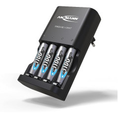 ANSMANN Powerline 4 Smart Battery Charger for 1-4 AA Battery Charger for NiCd and NiMH Batteries with Single Shaft Monitoring Black Includes 4 x 1100 mAh AAA