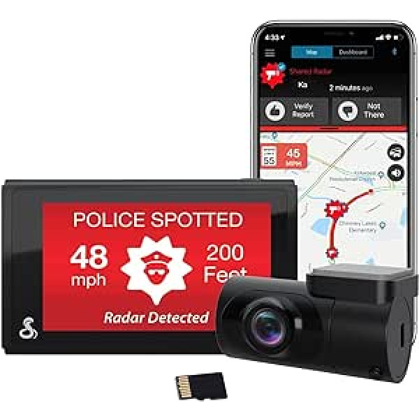 Cobra Smart Dashcam automašīnas kamera + aizmugurējā kamera QHD+ Video 1600P izšķirtspēja, balss vadība, iebūvēts WiFi un GPS, 16 GB SD karte, 3 collu displejs, koplietojami trauksmes signāli, ārkārtas MayDay, lietotne Drive Smarter