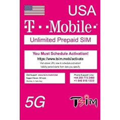 ASV SIM karte ceļošanai uz ASV, priekšapmaksa. T-Mobile tīkls ar neierobežotiem datiem, zvaniem un SMS. Jauna uzlabota 5G SIM karte! (14 dienas)