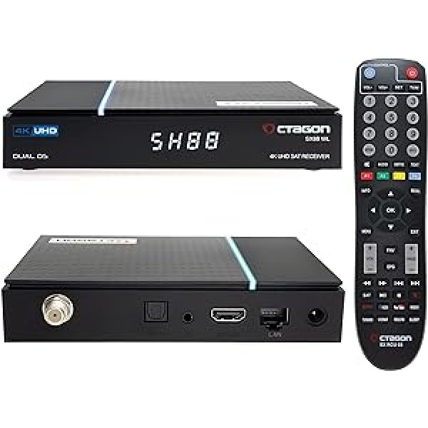 Octagon SX88 V2 (2. versija) WLAN 4K satelīta uztvērējs + HM-SAT HDMI kabelis, viedtelevīzijas straumēšanas kaste, 2 operētājsistēmas: definējiet OS un E2 Linux ar PVR ierakstīšanas funkciju, lai IP, multivides bibliotēka, WiFi,