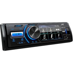 JVC USB automašīnas radio ar Bluetooth un 3 collu TFT krāsu displeju (atpakaļgaitas kameras ieeja, papildu ieeja, MP3, WMA, FLAC, DSP 4 x 45 vati), DAB+/USB/BT, melns