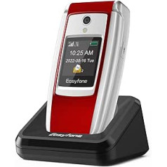 Easyfone T300 4G vecākais mobilais tālrunis, salokāms mobilais tālrunis bez līguma, 2,4 collu HD displejs, ārkārtas zvana funkcija, 1500 mAh akumulators un uzlādes stacija (sarkana)