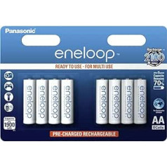 Panasonic eneloop, lietošanai gatavs Ni-MH akumulators, AA Mignon, 8 iepakojumi, min. 1900 mAh, 2100 uzlādes cikli, liela jauda un zema pašizlāde, uzlādējams akumulators, uzlādējams akumulators