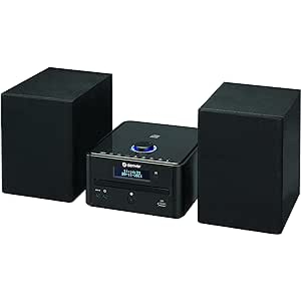 Denver MDA270 stereo skaļruņi ar CD atskaņotāju, DAB Plus un FM radio, stereo sistēma 2 x 50 W, mūzikas sistēmas ar skaļruņiem, kas izgatavoti no koka, AUX, Bluetooth, USB, ar tālvadības pulti, melns