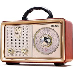 PRUNUS J-110 AM/FM/SW retro radio ar Bluetooth, Nostalgia radio ar 3 barošanas iespējām, koka efekta korpuss, 5W skaļrunis ar uzlabotu basu, atbalsta USB/TF/AUX