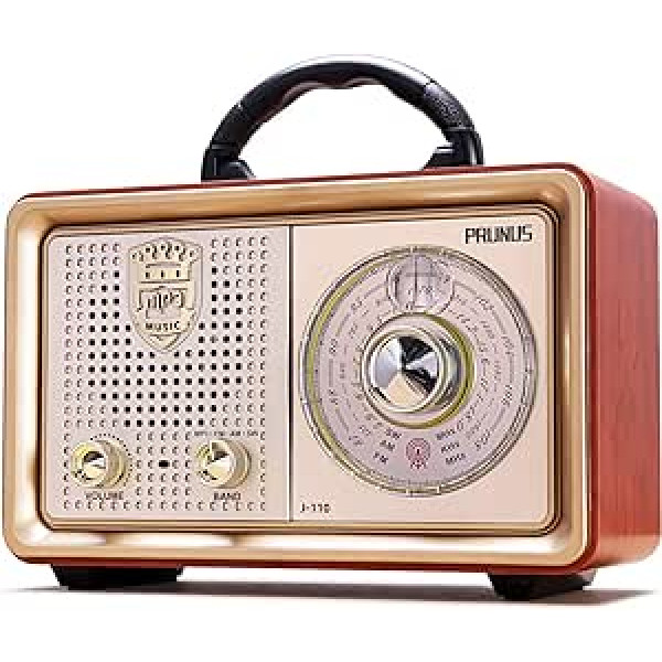 PRUNUS J-110 AM/FM/SW retro radio ar Bluetooth, Nostalgia radio ar 3 barošanas iespējām, koka efekta korpuss, 5W skaļrunis ar uzlabotu basu, atbalsta USB/TF/AUX