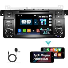 Amaseaudio Android 11 automašīnas radio, bezvadu Carplay Android Car, DSP+, iebūvēts DVD atskaņotājs, 1 Din saderīgs ar BMW 3. sērijas E46 1999-2004, 7 collu skārienekrāns BM, atbalsta WiFi Bluetooth 5.0