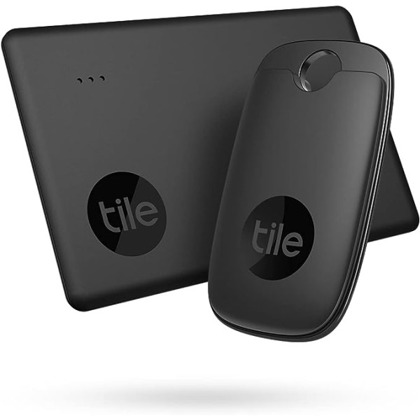 Tile Performance Pack (2022) Key Finder — 2 komplekts (1 Pro, 1 x Slim) ar kopienas meklēšanas funkciju, iOS un Android lietotne, saderīga ar Alexa un Google Home, 2 x melns