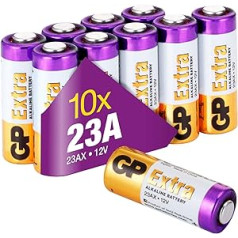 10 x GP akumulatori 23 A x 12 V sārma akumulatori (pazīstami arī kā 23A/23AE/MN21) 1,5 V no GP akumulatori, tips 23AX, 12 V elementi, īpaši sārmu