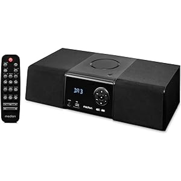 MEDION E64004 mikro audiosistēmas kompaktā sistēma (DAB+, CD atskaņotājs, PLL FM radio, Bluetooth, USB ports, izslēgšanās taimeris, MP3, LCD displejs ar 12/24 stundu displeju)