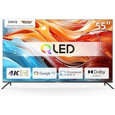 CHIQ U55QM8G 55 collu viedais televizors, QLED UHD ar HDR, bezrāmju metāla dizains, Google TV, Dolby Audio, trīskāršs uztvērējs, 2.4G/5G WiFi, Google palīgs, HDMI 2.1, USB2.0, modelis 2023 melns