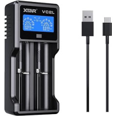 XTAR VC2L 18650 akumulatora lādētājs 21700 viedais lādētājs ar 2 slotiem un LCD displeju USB C lādētājs 3,6 V 3,7 V akumulatoram un 1,2 V AA AAA akumulatoram