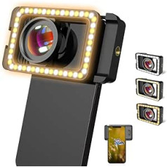 APEXEL 15x Macro Lens for iPhone 3 in 1 Cell Phone Camera Lens with LED Fill Light + 17mm Thread Lens Adapter for iPhone Samsung Huawei