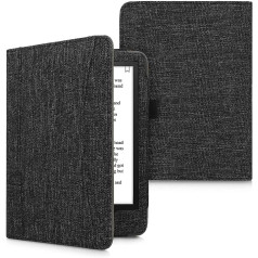 kwmobile Flip Case saderīgs ar Amazon Kindle Paperwhite (11. paaudze — 2021. gads) — priekšējā kabatas rokas siksna — tumši pelēka