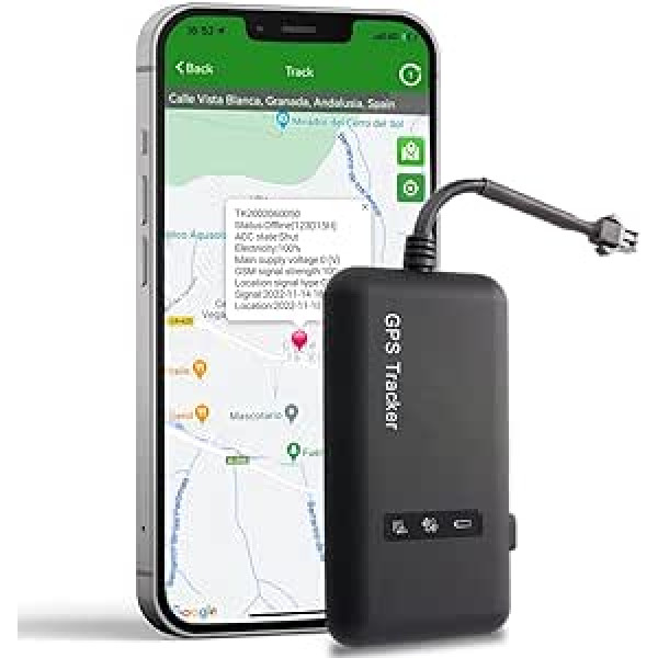 GPS izsekotājs automašīnas mini GPS izsekotājs reāllaika izsekošanas lietotne bez abonementa, vienkārša autoparka pārvaldība, 6 mēnešu izsekošanas vēsture, vairāki trauksmes atgādinājumi, piemērota motocikliem, kravas automašīnām, mot