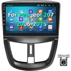 Podofo Android Car Radio GPS priekš Peugeot 207 2006-2015, 9 collu skārienekrāns WiFi Bluetooth FM RDS radio SpiegelLink USB auto navigācijas video stereo atskaņotājs priekš Peugeot 207 + atpakaļgaitas kamera